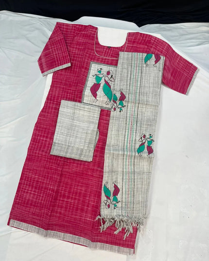 Radha Krishna Cotton Readymade Kurti for Women – Pink Straight Cut with Full-Length Lining