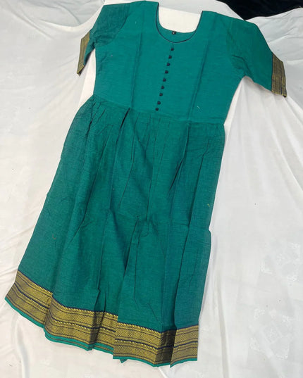 Mangalagiri Cotton Long Frock with Emrold Green Colour
