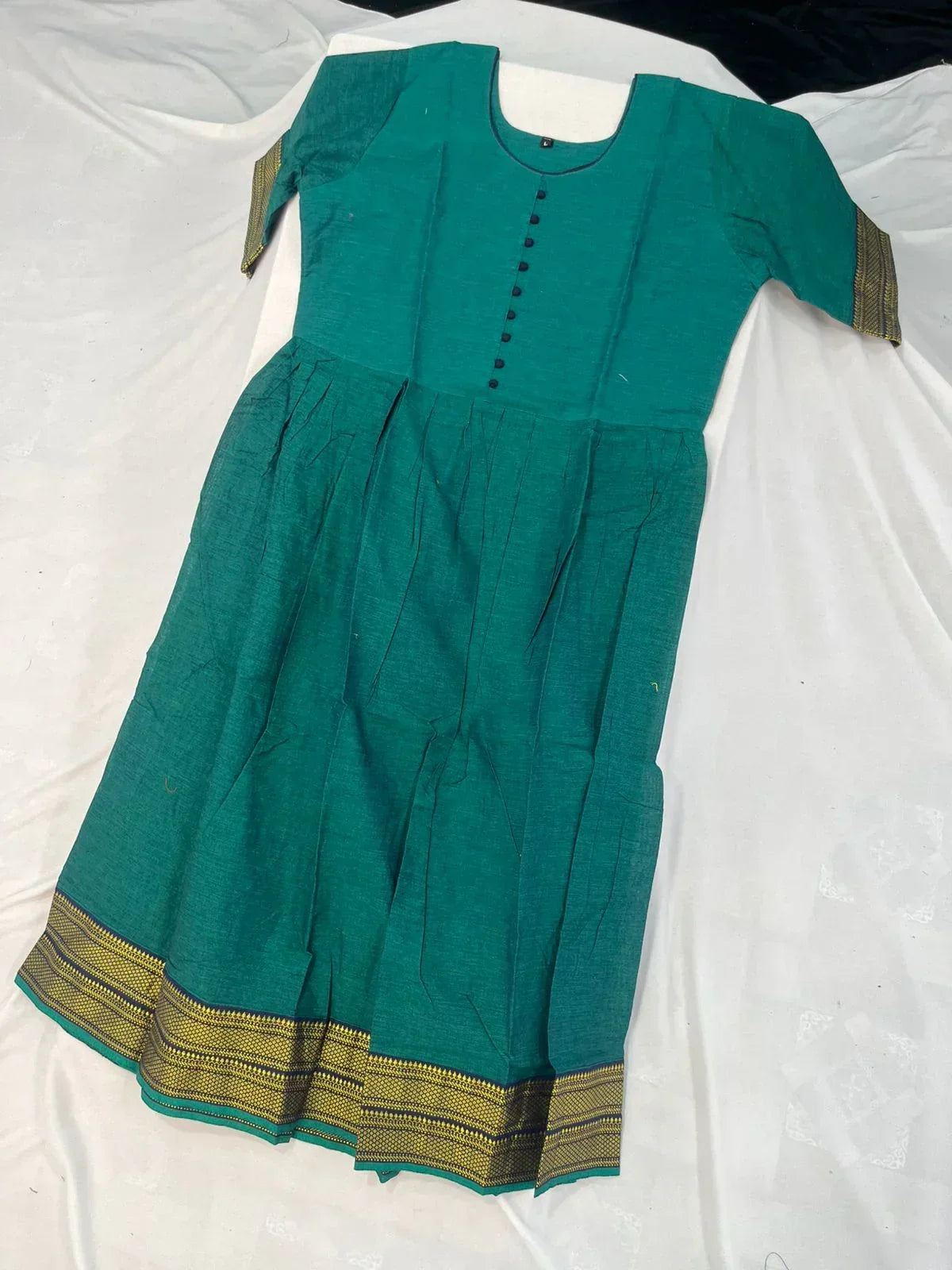 Mangalagiri Cotton Long Frock with Emrold Green Colour