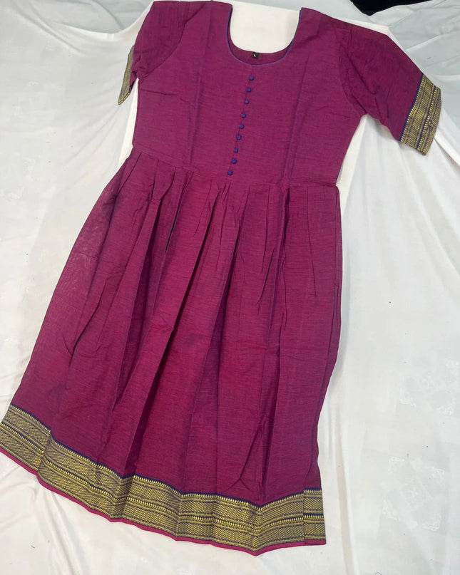 Mangalagiri Cotton Long Frock with Purple Colour
