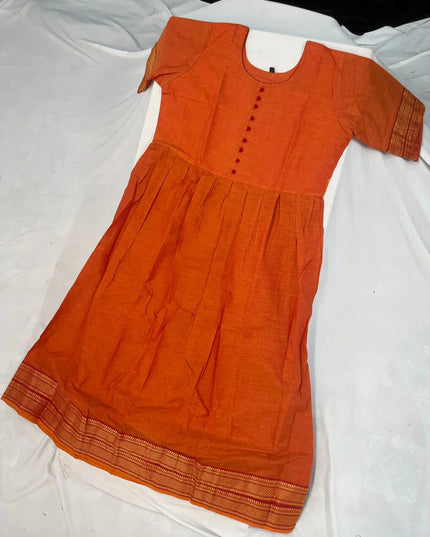 Mangalagiri Cotton Long Frock with Orange Colour