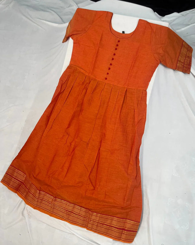 Mangalagiri Cotton Long Frock with Orange Colour