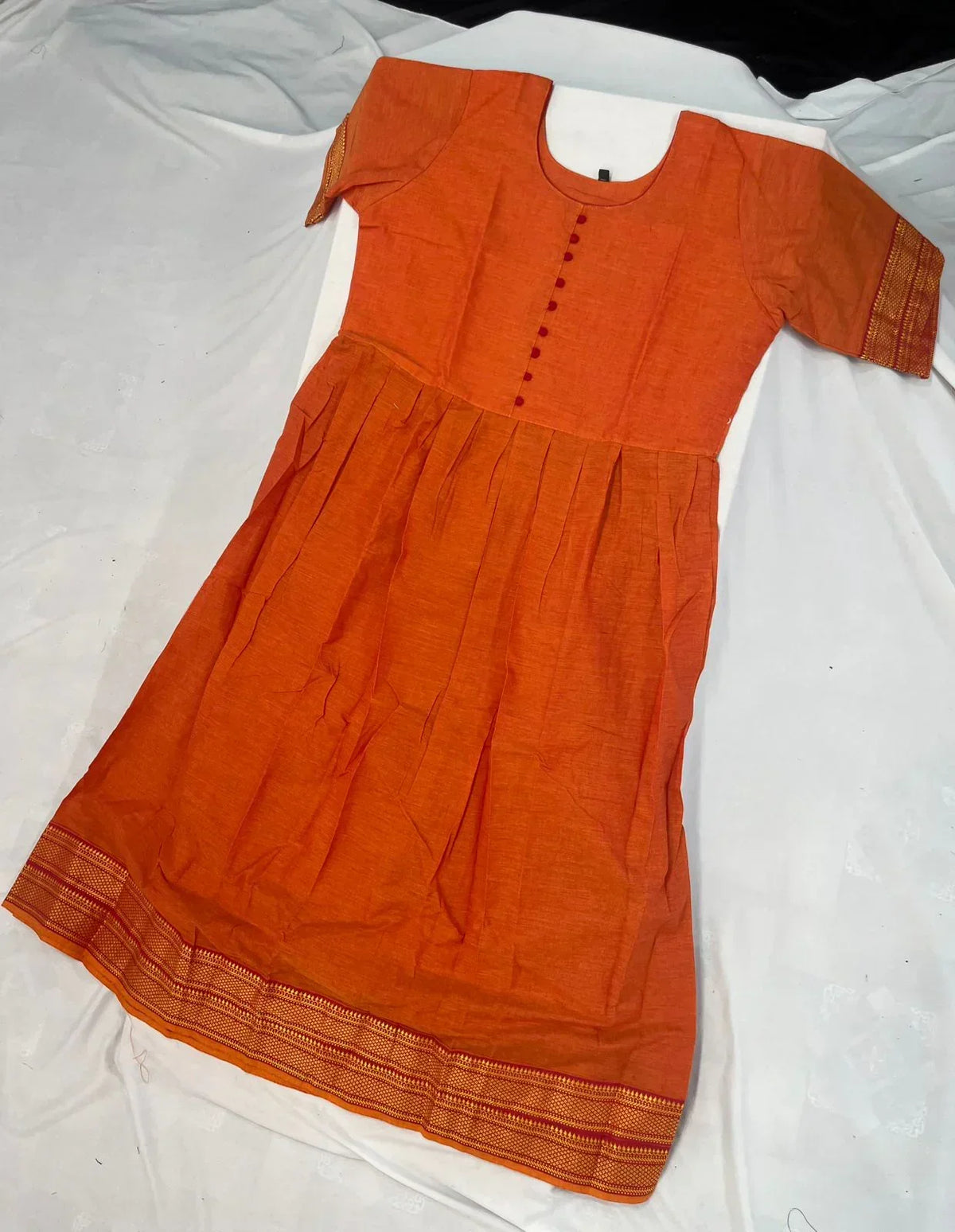 Mangalagiri Cotton Long Frock with Orange Colour