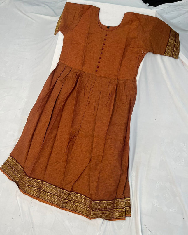 Mangalagiri Cotton Long Frock with Dark Brown Colour