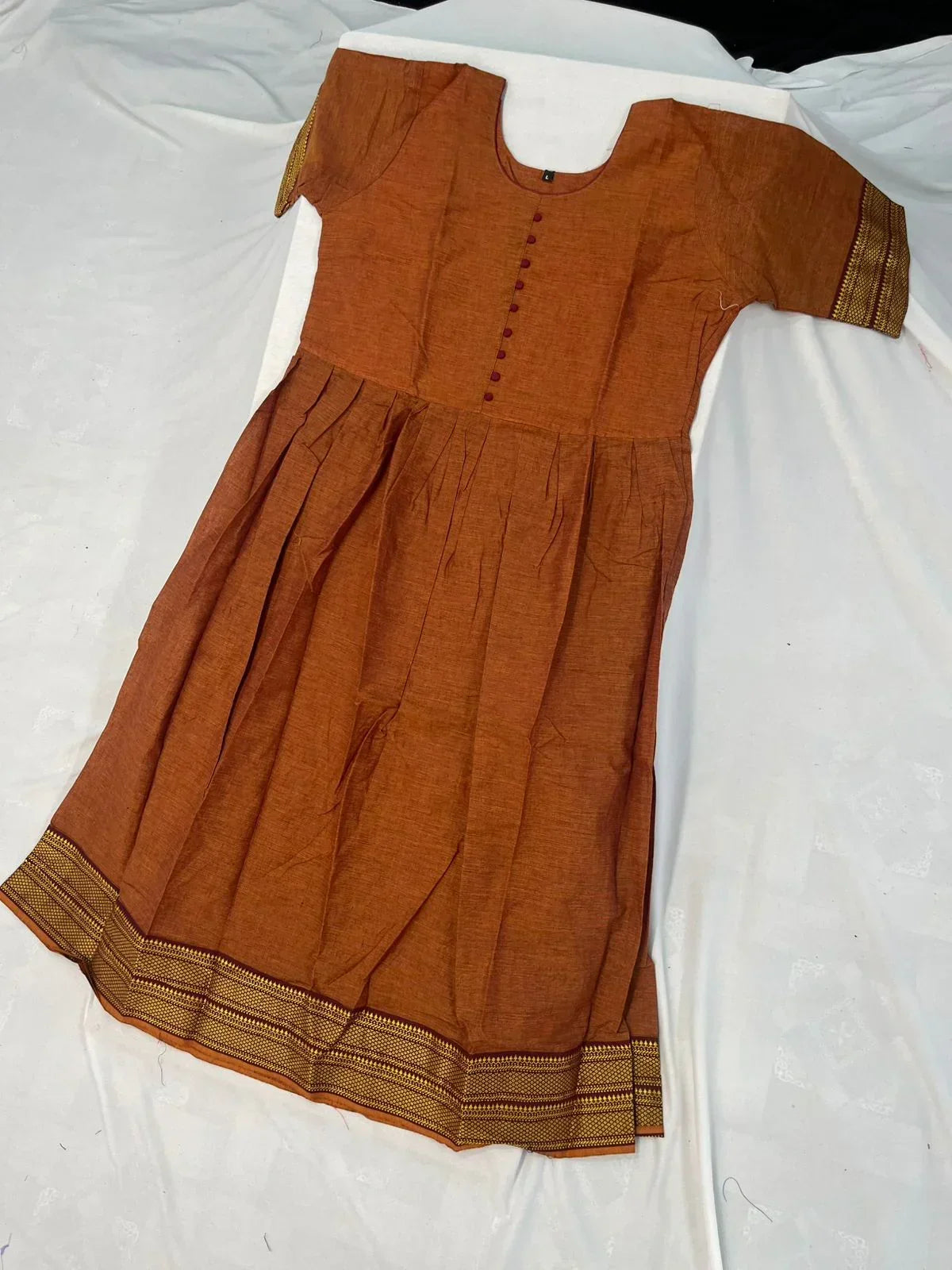 Mangalagiri Cotton Long Frock with Dark Brown Colour