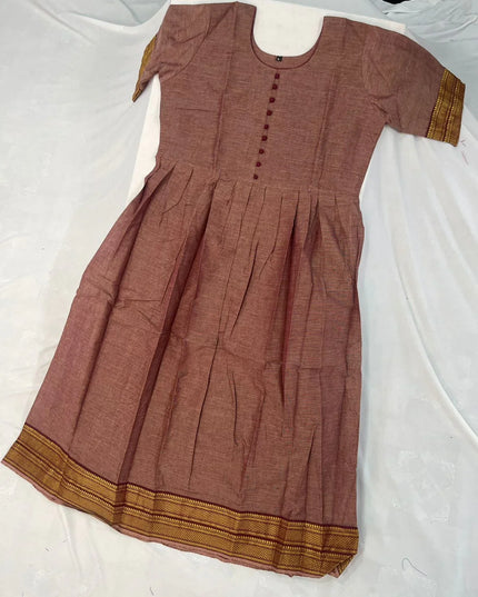 Mangalagiri Cotton Long Frock with Brownish Purple Colour