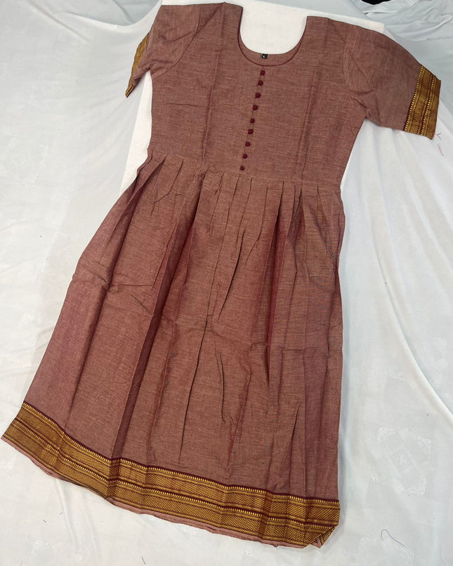 Mangalagiri Cotton Long Frock with Brownish Purple Colour