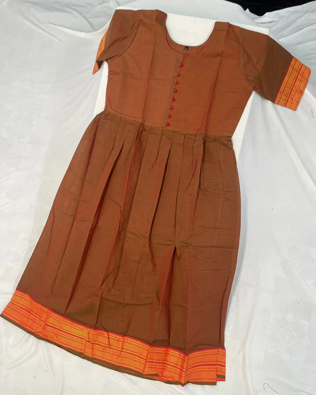 Mangalagiri Cotton Long Frock with Light Brown Colour