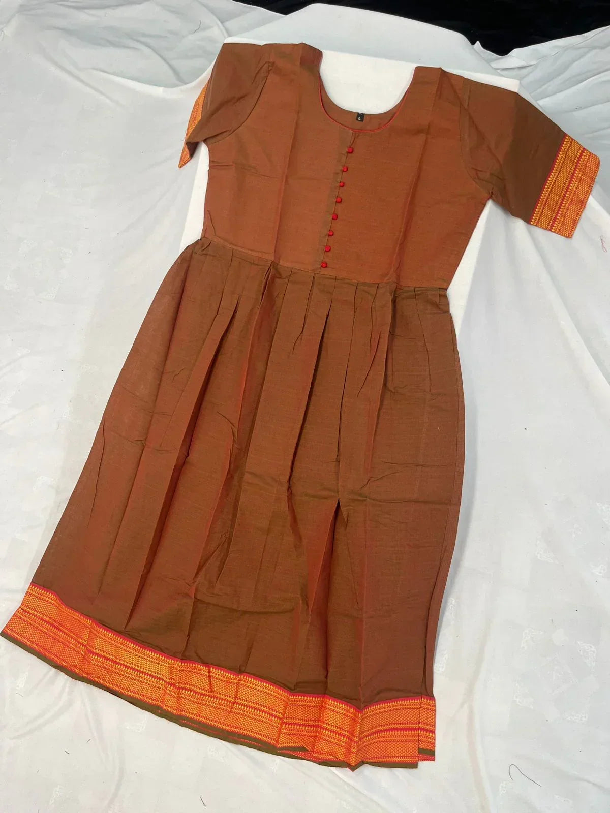 Mangalagiri Cotton Long Frock with Light Brown Colour