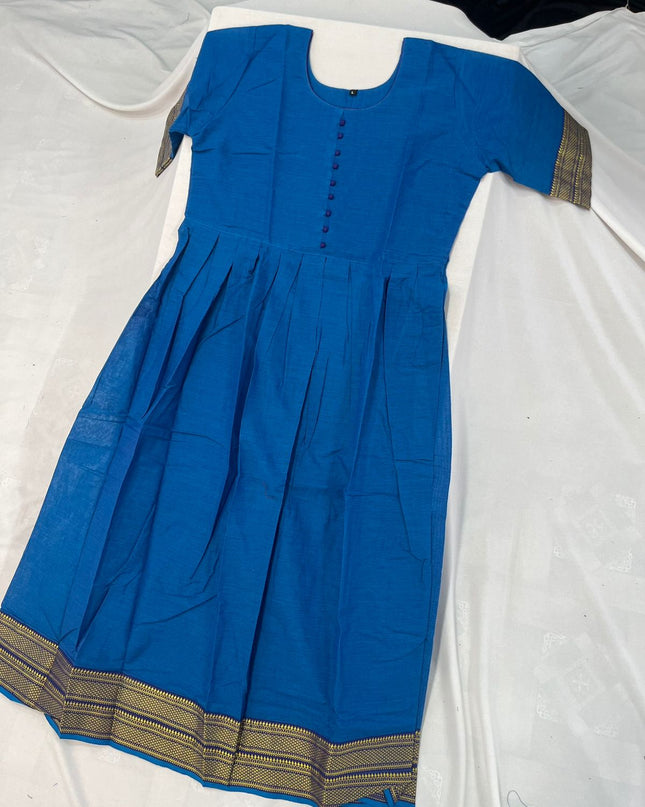 Mangalagiri Cotton Long Frock with Blue Colour