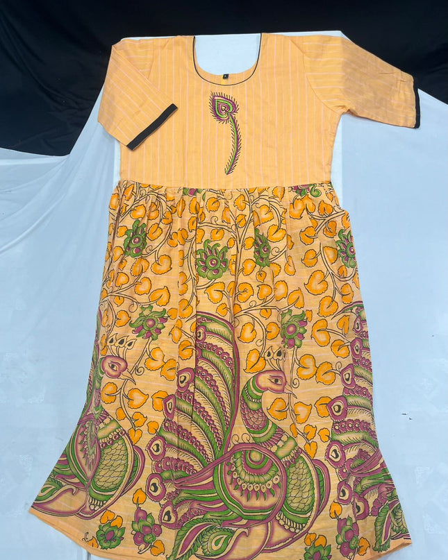 Cotton Long Frock with Peach Orange Colour