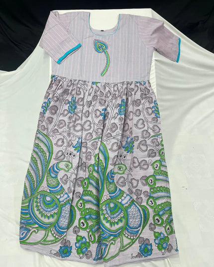Cotton Long Frock with Half Lavender Colour
