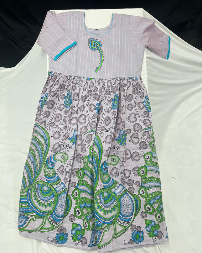 Cotton Long Frock with Half Lavender Colour