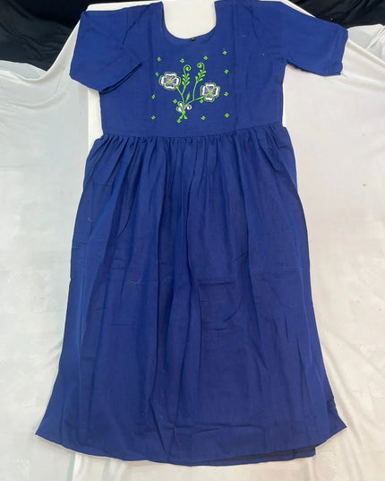 Cotton Plain Long Frock with Dusk Blue Colour