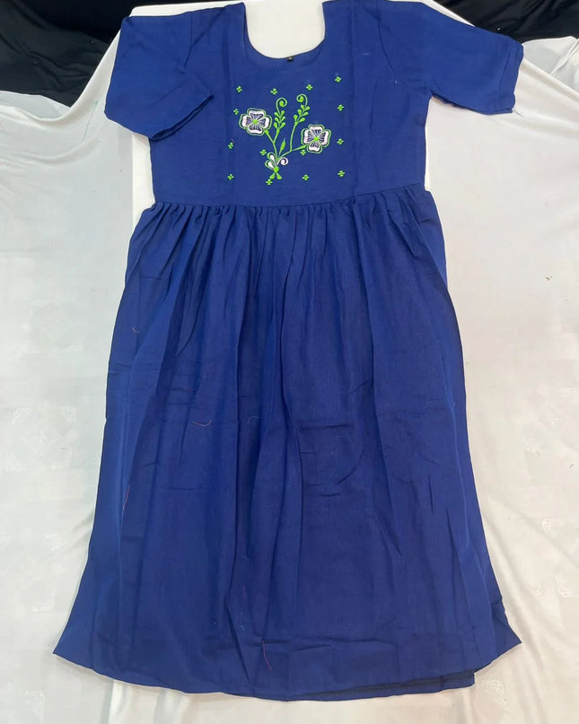 Cotton Plain Long Frock with Dusk Blue Colour