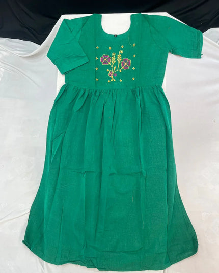 Cotton Plain Long Frock with Dark Cyan Colour