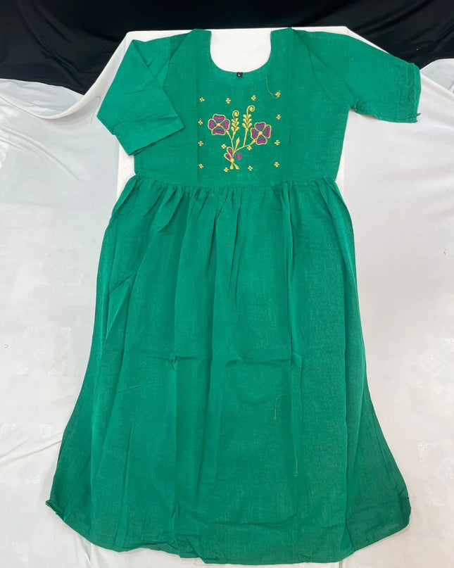Cotton Plain Long Frock with Dark Cyan Colour