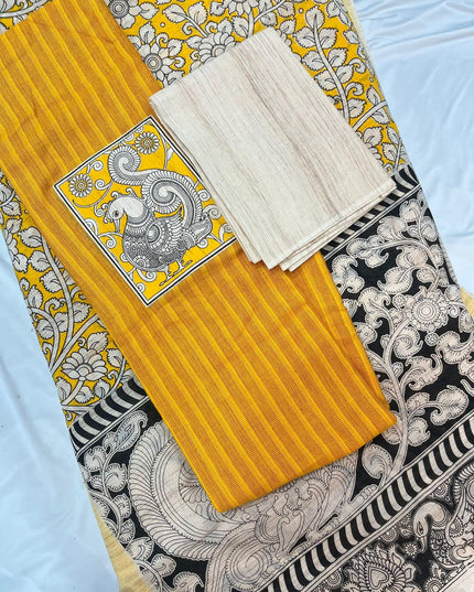 Cotton Dress Material with Yellow Color
