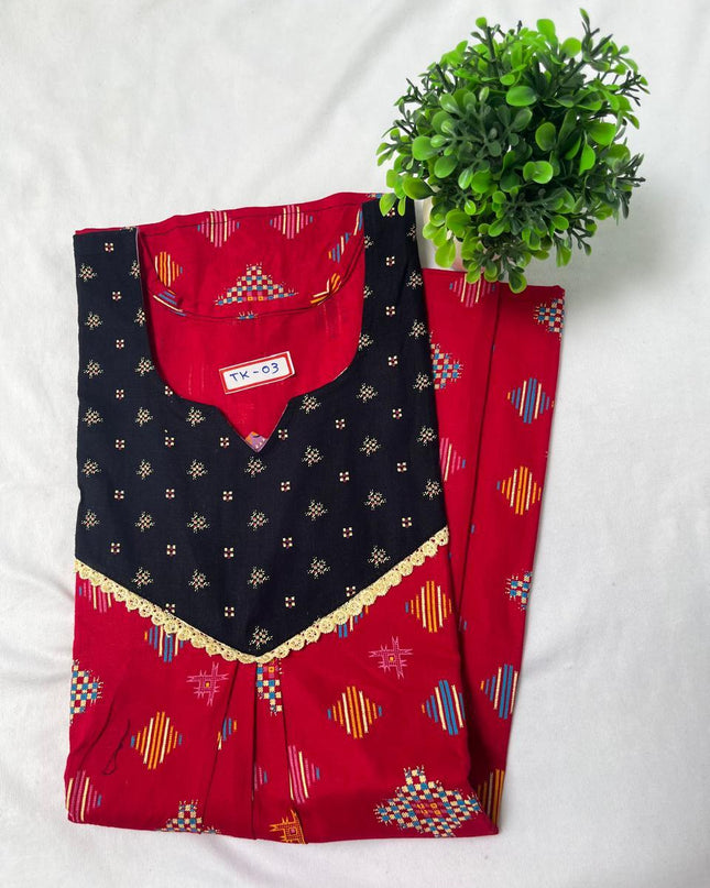 Red & Black colour printed cotton nighty for ladies nightwear women night gown