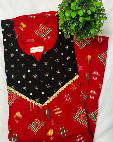 Red & Black colour printed cotton nighty for ladies nightwear women night gown