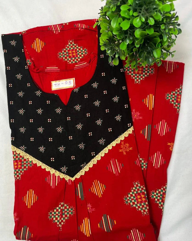 Red & Black colour printed cotton nighty for ladies nightwear women night gown
