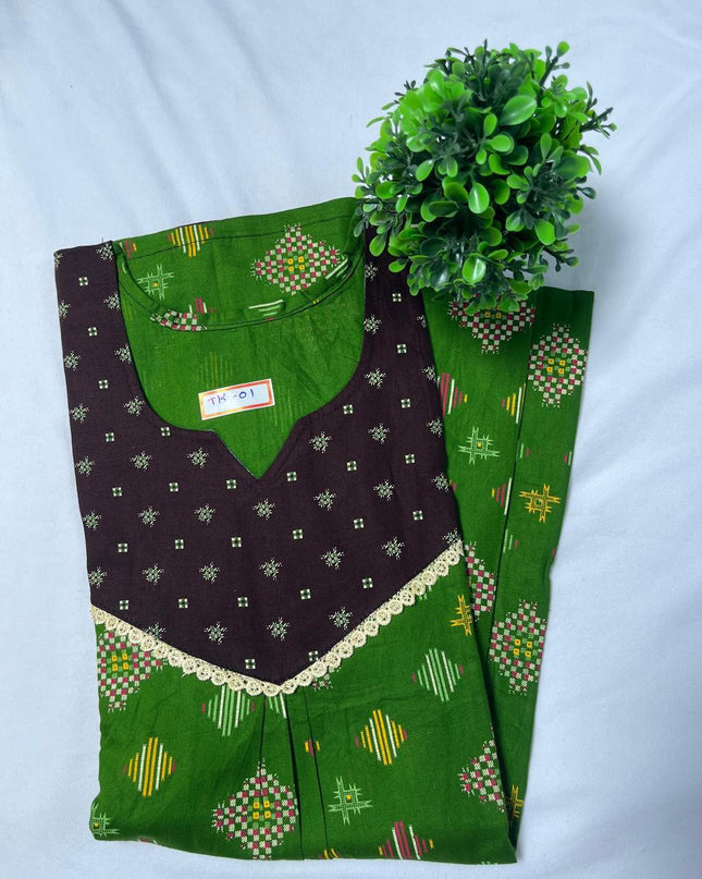 Green & Black colour  printed Round neck cotton nighty for ladies nightwear women night gown