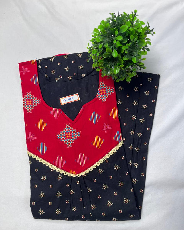 Red & Black colour Floral design printed Round neck cotton nighty for ladies nightwear women night gown