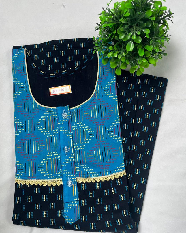 Black & Sky Blue colour printed Round neck cotton nighty for ladies nightwear women night gown