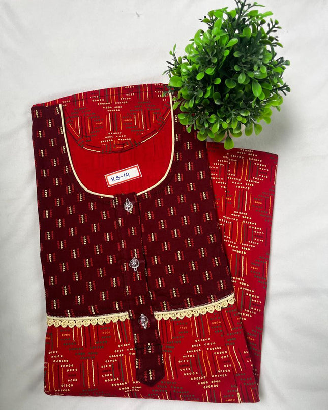 Milano Red & Maroon colour printed Round neck cotton nighty for ladies nightwear women night gown