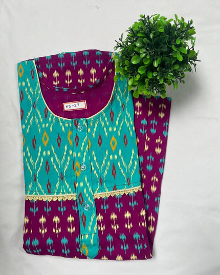 Purple & Persian Green colour printed Round neck cotton nighty for ladies nightwear women night gown