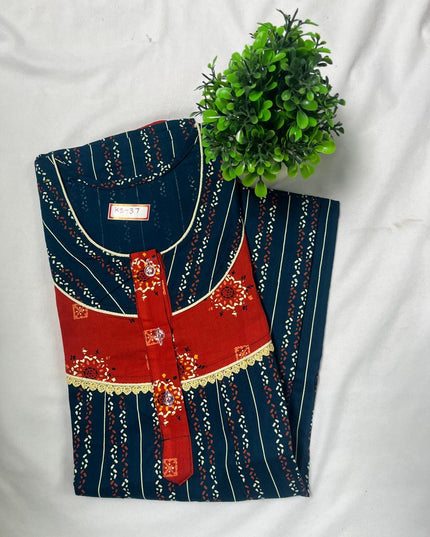Mid Grey & Milano Red colour printed Round neck cotton nighty for ladies nightwear women night gown