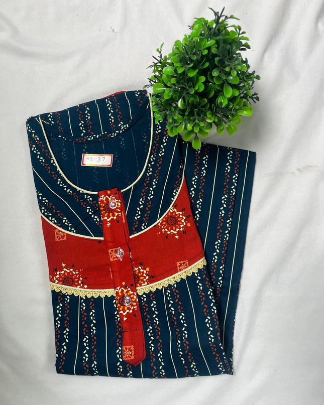 Mid Grey & Milano Red colour printed Round neck cotton nighty for ladies nightwear women night gown