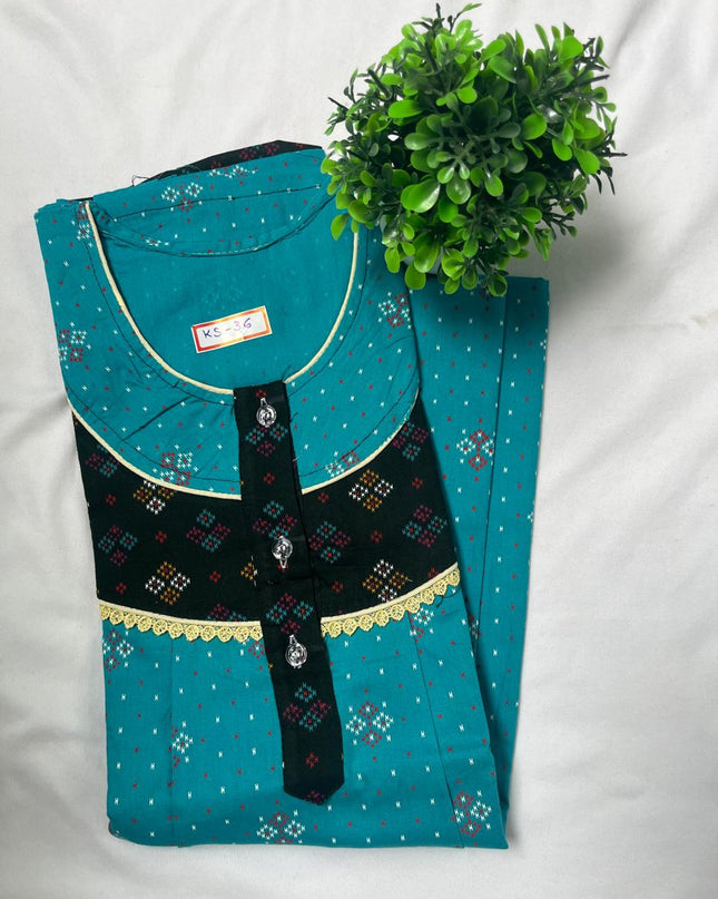 Sea Green & Dark Green colour printed Round neck cotton nighty for ladies nightwear women night gown