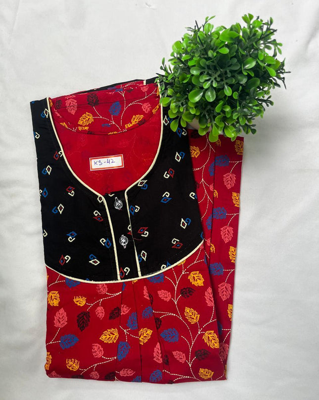 Milano Red & Black colour Floral design printed Round neck cotton nighty for ladies nightwear women night gown