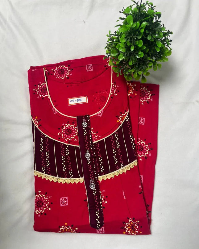 Red Wine & Maroon colour Floral design printed Round neck cotton nighty for ladies nightwear women night gown