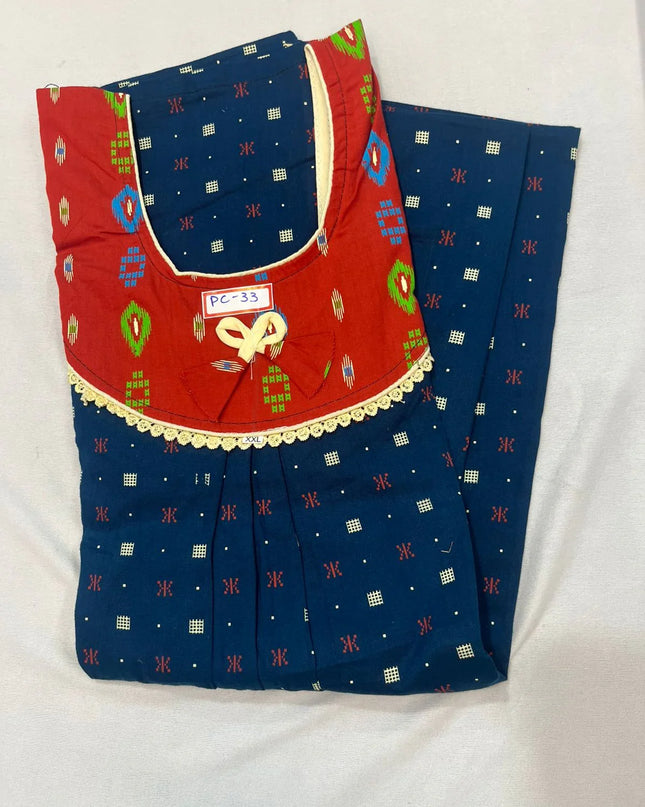 Milano Red & Dark Blue colour Floral design printed Round neck cotton nighty for ladies nightwear women night gown