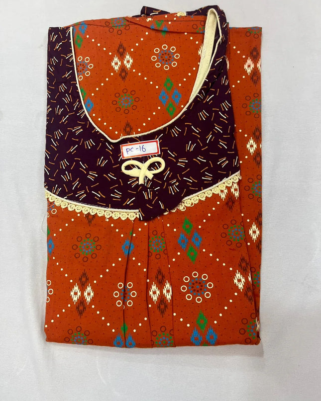 Rust Red & Coffee Bean colour Floral design printed Round neck cotton nighty for ladies nightwear women night gown