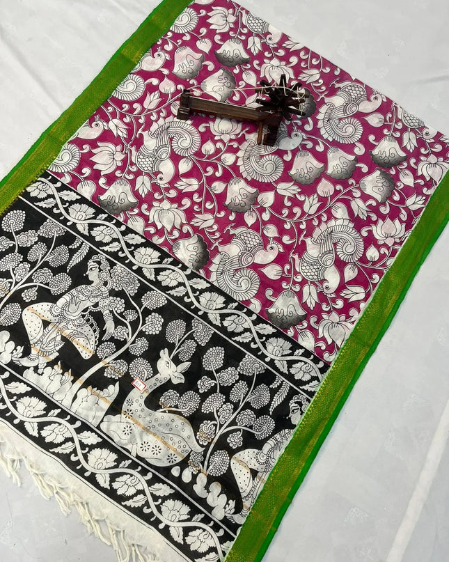 Mangalagiri Kalmkari Dupatts Cotton Fabric Pink Colour