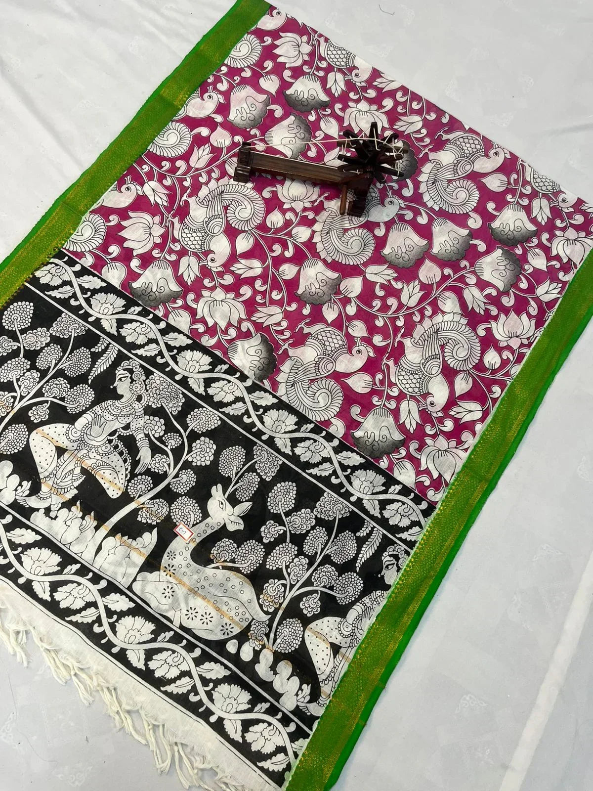 Mangalagiri Kalmkari Dupatts Cotton Fabric Pink Colour