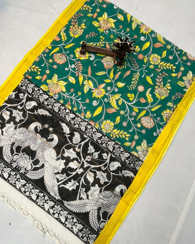 Mangalagiri Kalmkari Dupatts Cotton Fabric Lux Green Colour