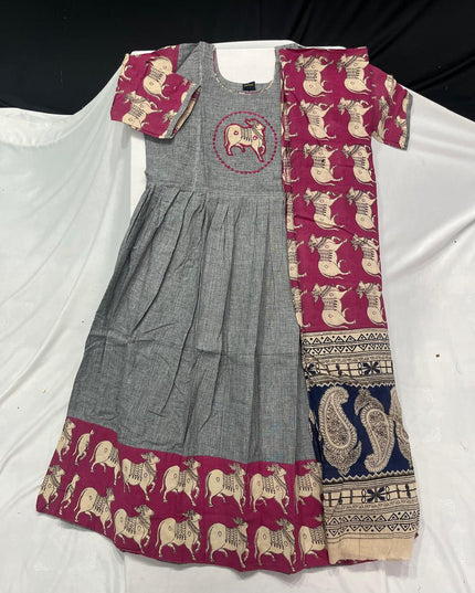 Premium 2-Piece Frock Set Gray Colour – Bhavana Originals Exclusive