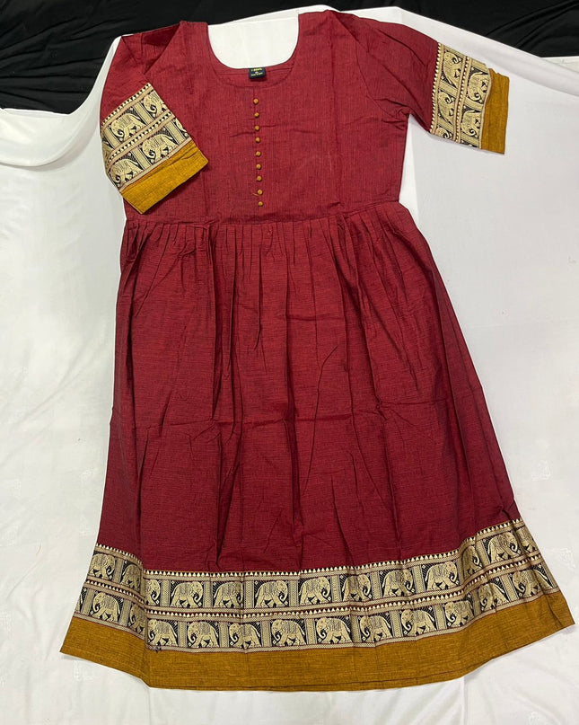 Narayanpet Frock with Maroon Colour half lining