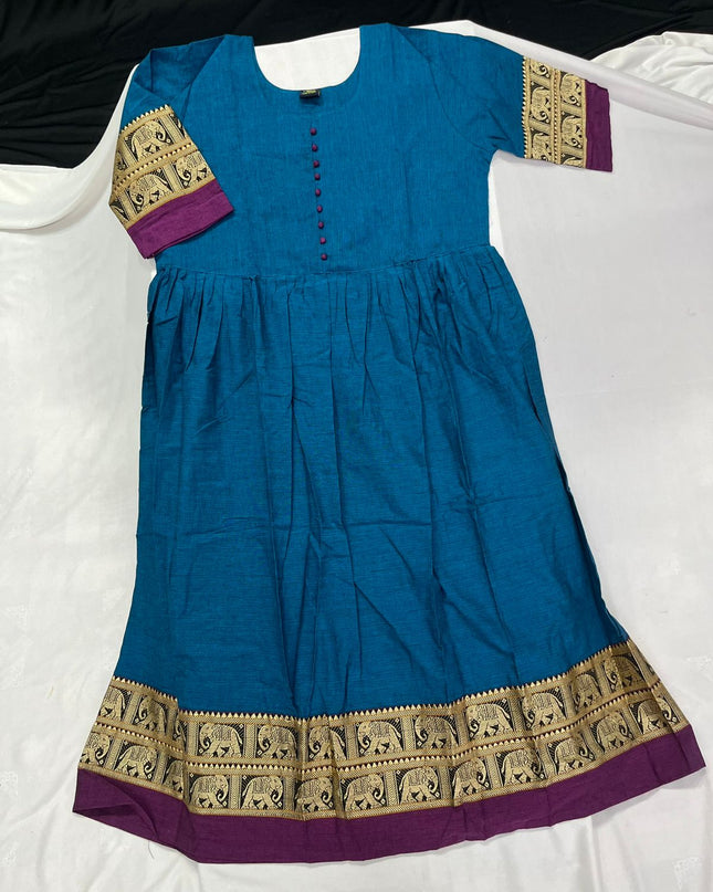 Narayanpet Frock with Sky Blue Colour half lining
