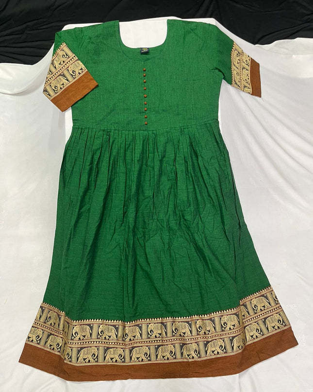 Narayanpet Frock with Bottle Green Colour half lining
