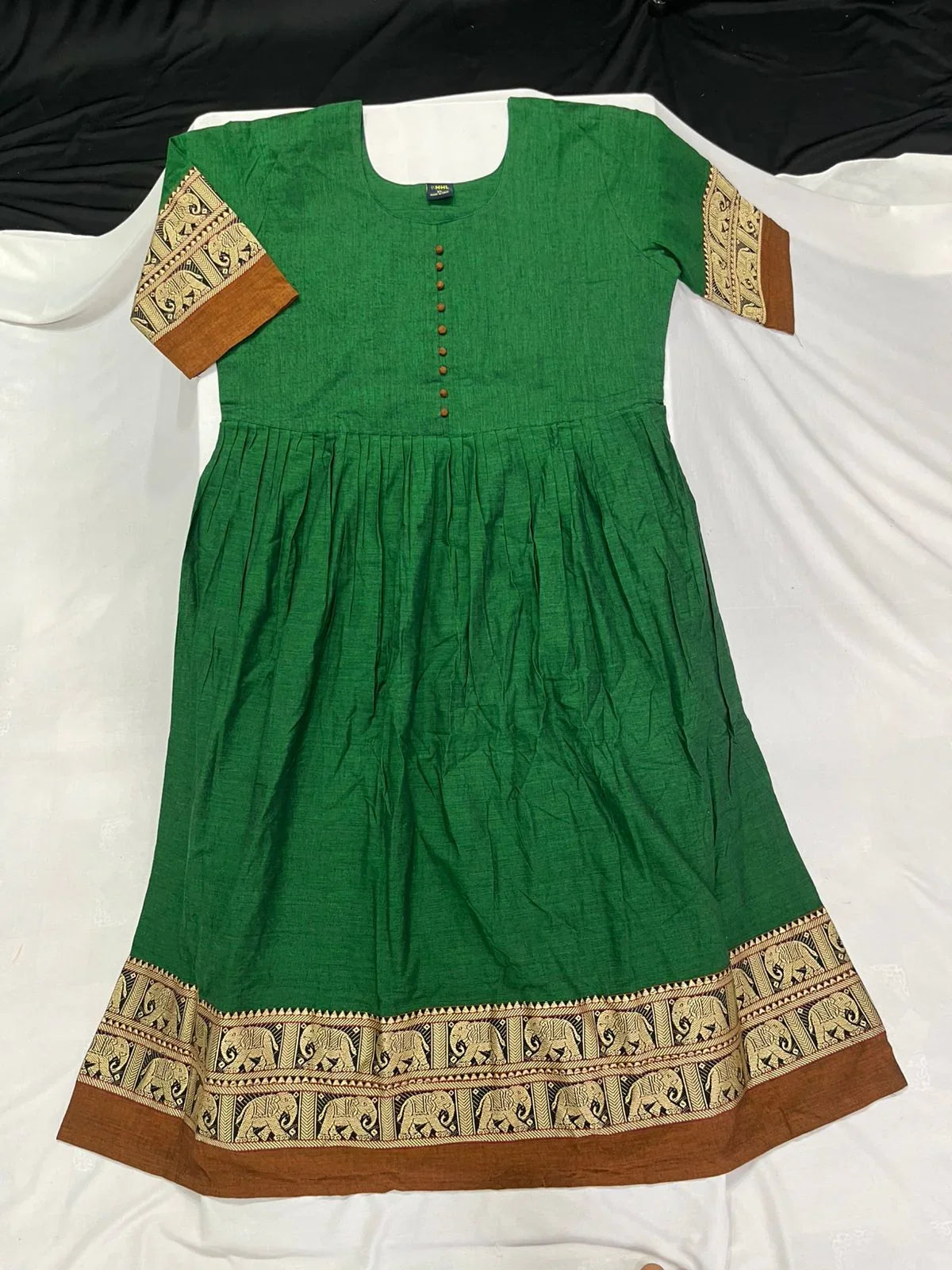 Narayanpet Frock with Bottle Green Colour half lining