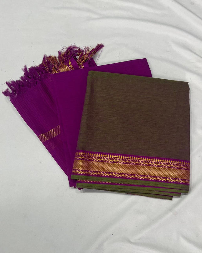 Mangalagiri Dress Material with thread border Green & Purple double weave