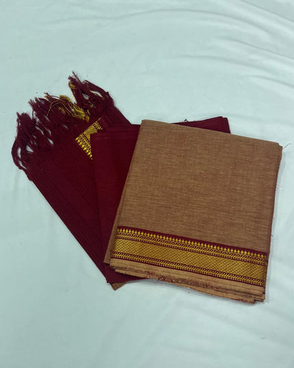 Mangalagiri Dress Material with thread border Brown colour