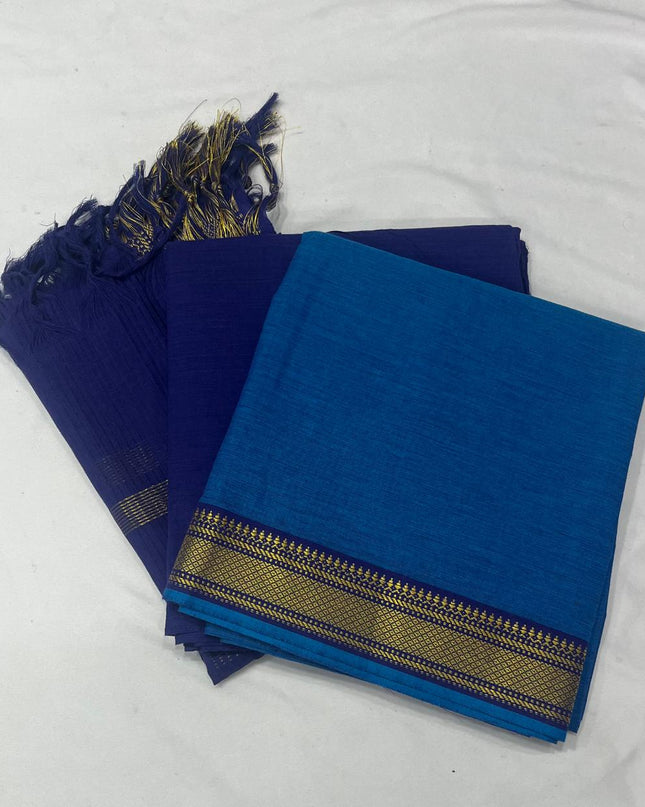 Mangalagiri Dress Material with thread border Sky Blue colour