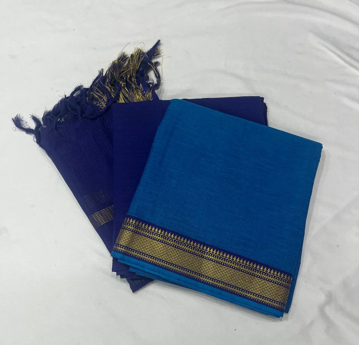 Mangalagiri Dress Material with thread border Sky Blue colour