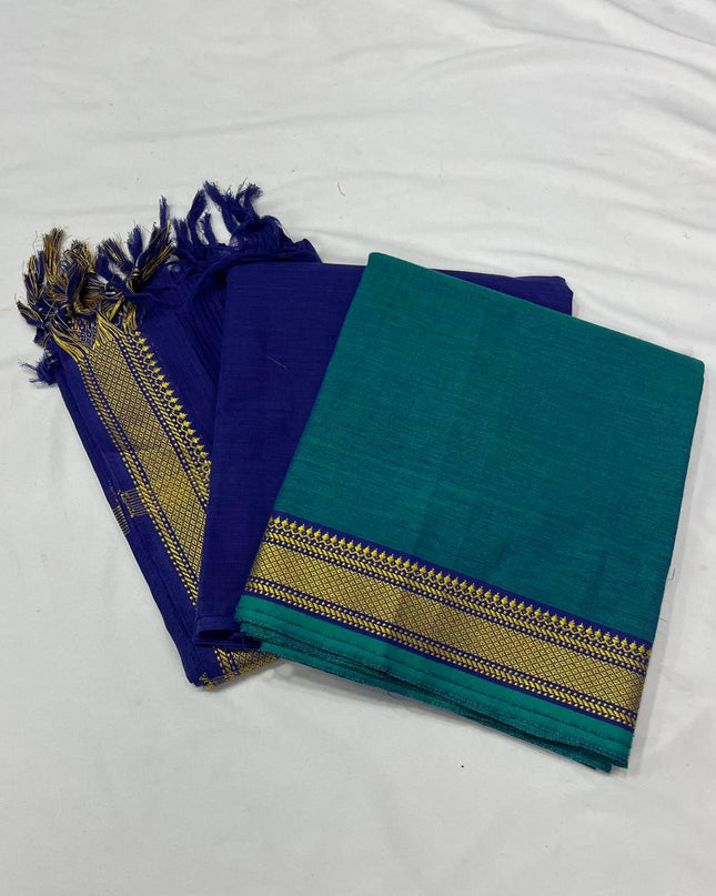 Mangalagiri Dress Material with thread border Emrold Green colour